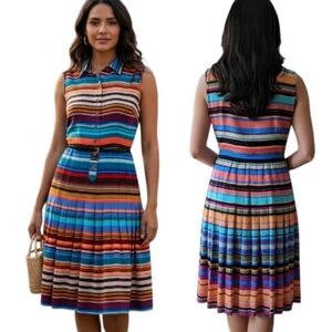 CALVIN KLEIN Rainbow Striped Shirt Dress - Size 12